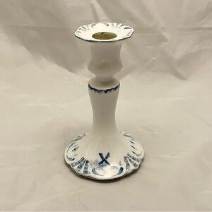 Farmhouse Style Candlestick, Blue & White Windmills, Signed on Bottom, VTG EUC